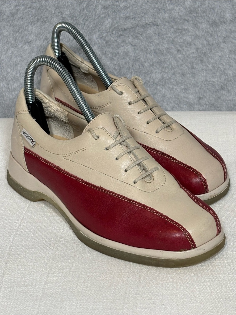 Vintage Mephisto Air Jet Two-Tone Leather Sneakers-Red/Cream-Women Size 7